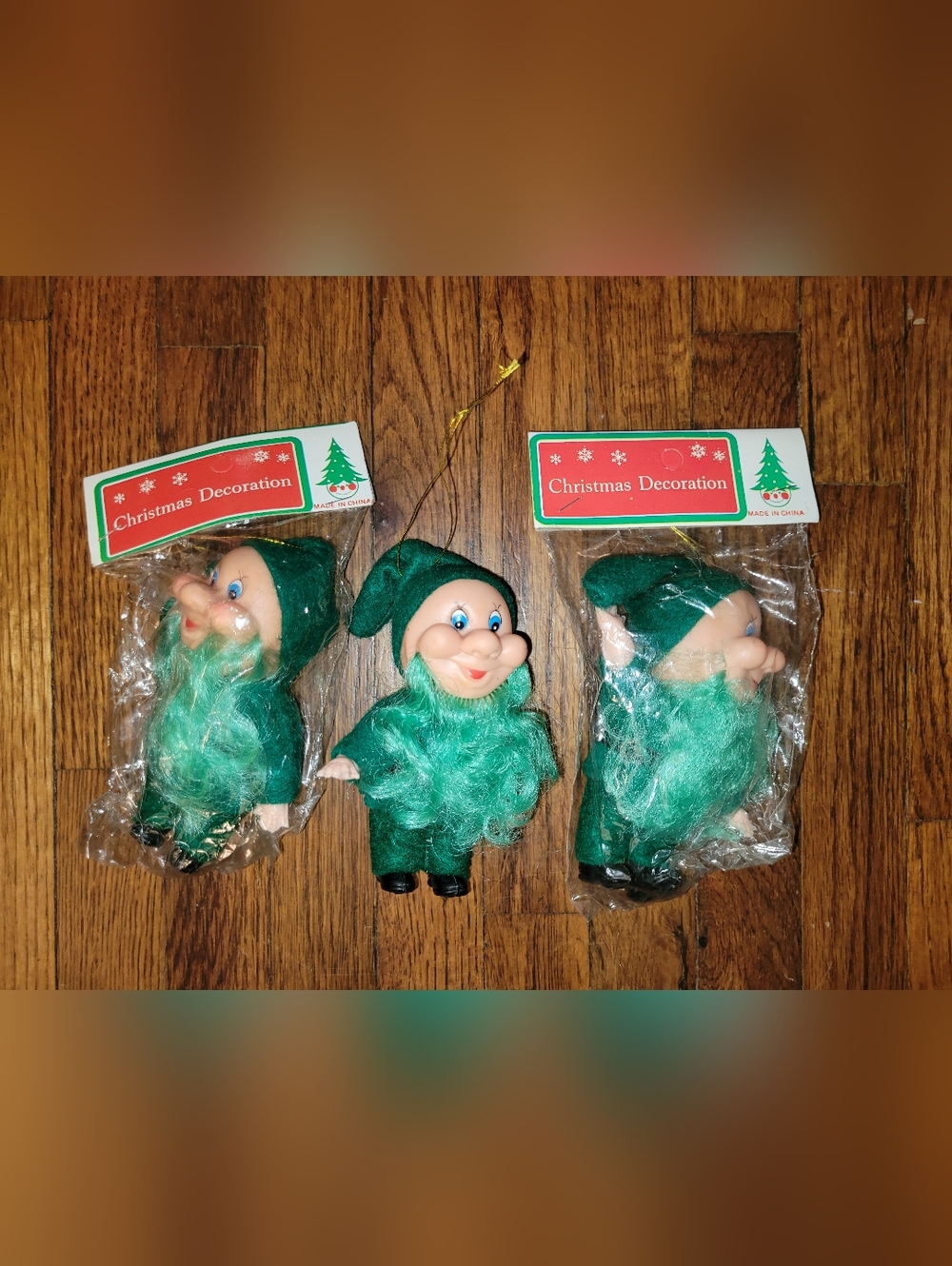 Vintage Retro NOS Lot 3 Christmas Pixie Elf Dwarf Gnome Ornament Dolls